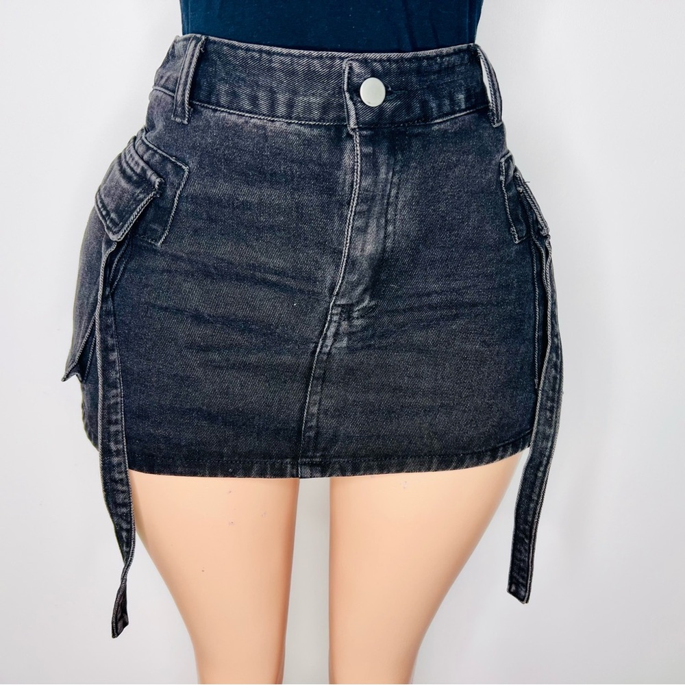 Black Denim Mini Skirt
